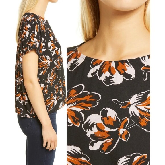 Madewell Duskblossom Shirred Short Sleeve Top. Size XS - Picture 2 of 9